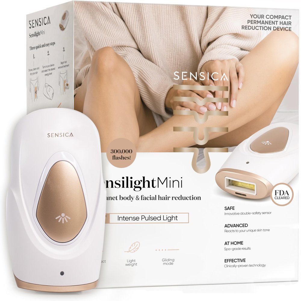 Sensica IPL Hair Removal Device IPL030 Sensilight MINI, At-Home Plug-In for Women & Men, 3 Energy Levels, Built-In Safety Sensors, Precision Window for Face & Body, Compact Travel-Friendly