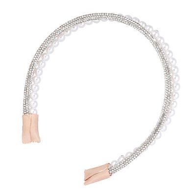 Sewroro Rhinestone Hairband Artificial Pearl Head Accessory Alloy Decorative Headband Bridal Headpiece for Women and Wedding Party