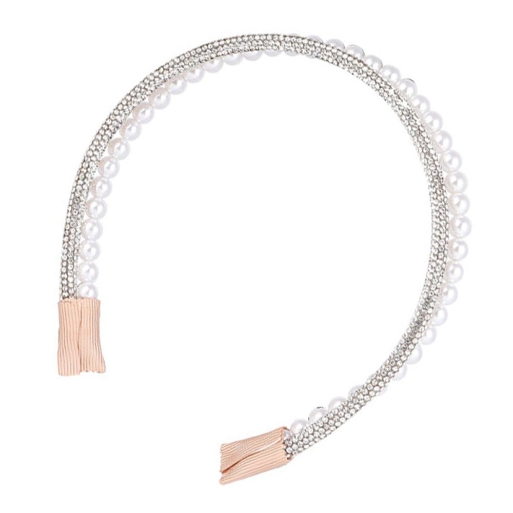 Sewroro Rhinestone Hairband Artificial Pearl Head Accessory Alloy Decorative Headband Bridal Headpiece for Women and Wedding Party