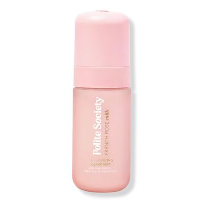 Polite Society French Rose Milk Moisturizing Glaze Mist | Size: 1 Fl oz | Hydrated radiance of liquid glass for a buildable, glazed makeup effect with skincare benefits.