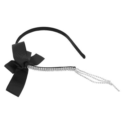 DIYEAH Rhinestone Bowknot Headband with Tassel for Women, Black Crystal Hair Accessory for Weddings and Bridal Banquets