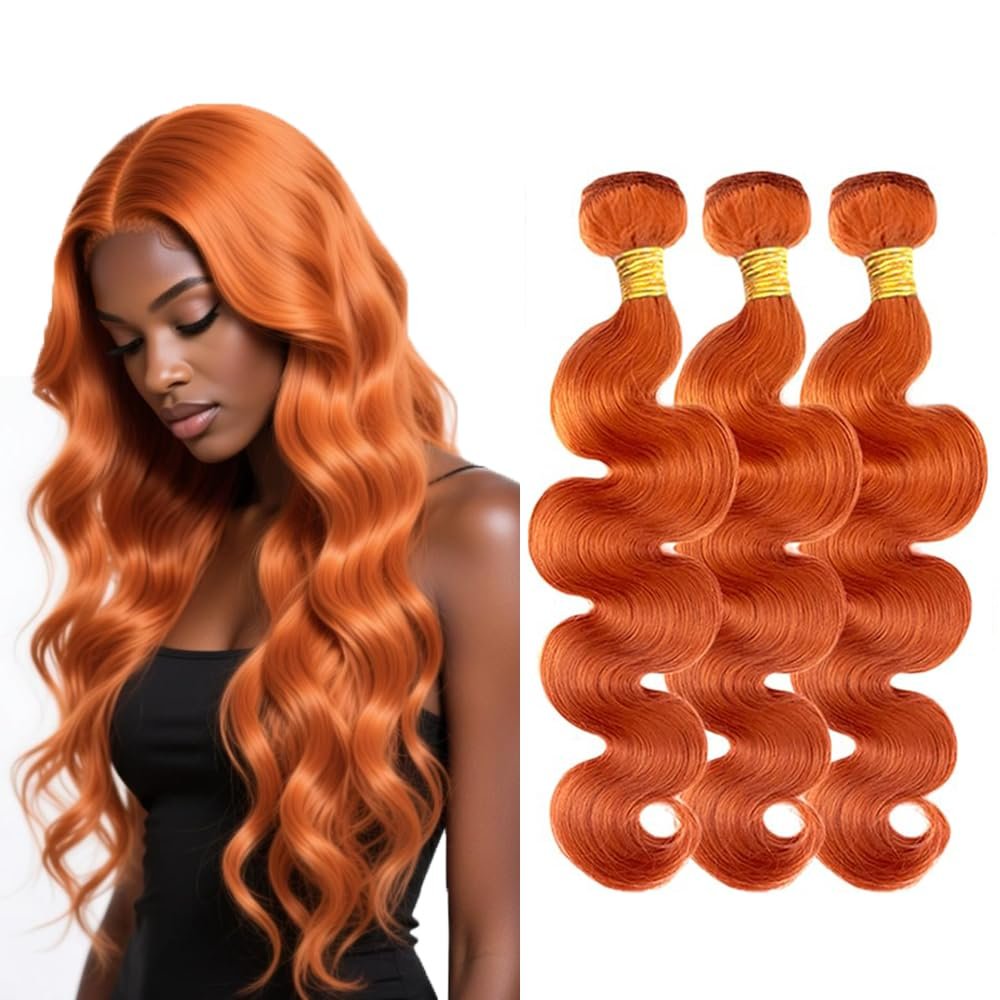 Color 350 Bundles Human Hair Ginger Body Wave Bundles 24 26 28 inch Unprocessed Peruvian Virgin Hair 3 Bundle 50g 350 Orange Body Wave Bundle