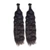 FUIBEJAE Natural Color Wave Curly Human Hair for Boho Braids Human Braiding Hair Wet And Wavy Bulk Human Hair for Braiding,2 Bundles/Pack(1B#),22 24inch view 2