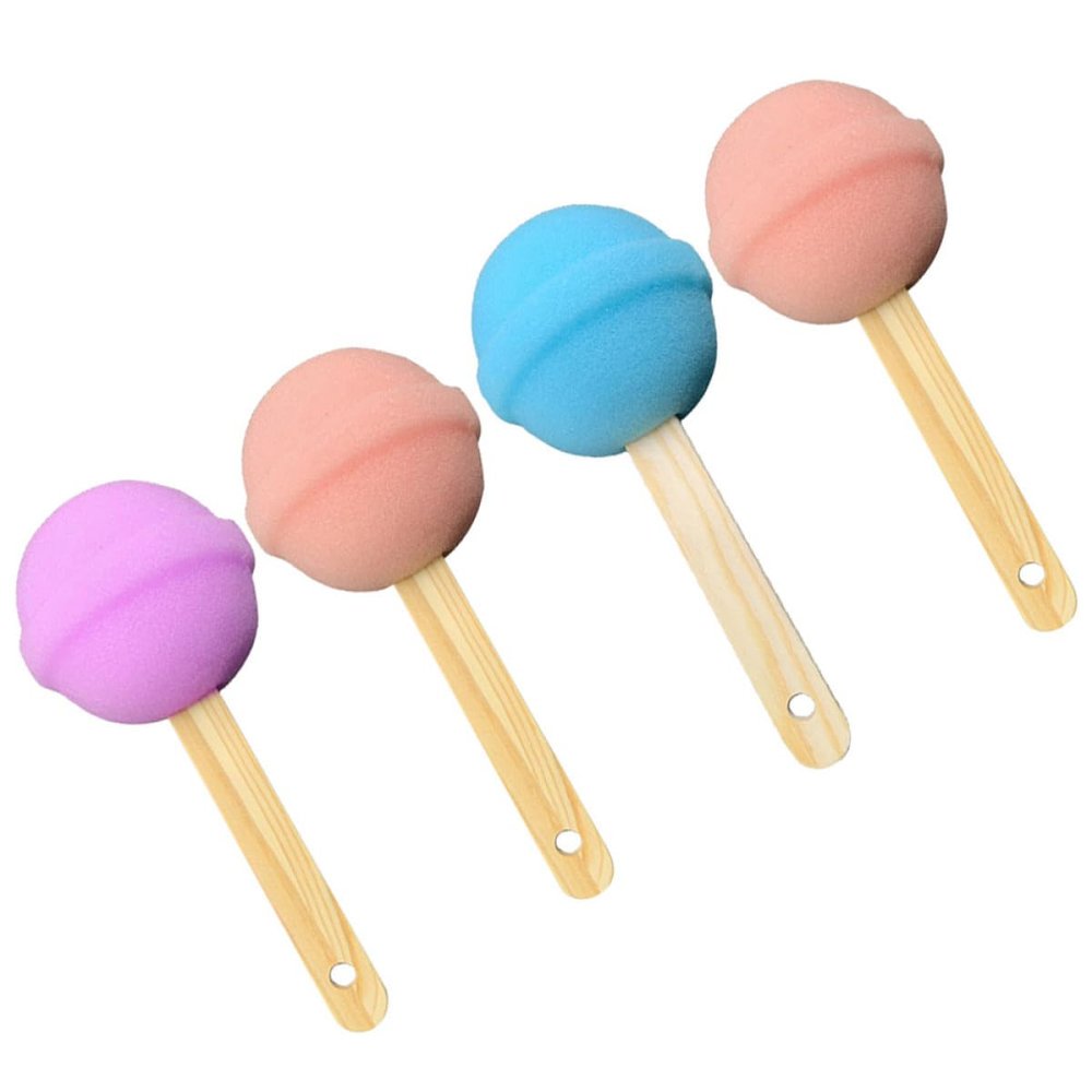 HIAKDOFT 4pcs High Density Bathing Lollipop Sponges with Long Handle Back Scrubber for Showering, Exfoliating Bath Sponge Set for Women and Men Body Cleaning Random Color Random Color