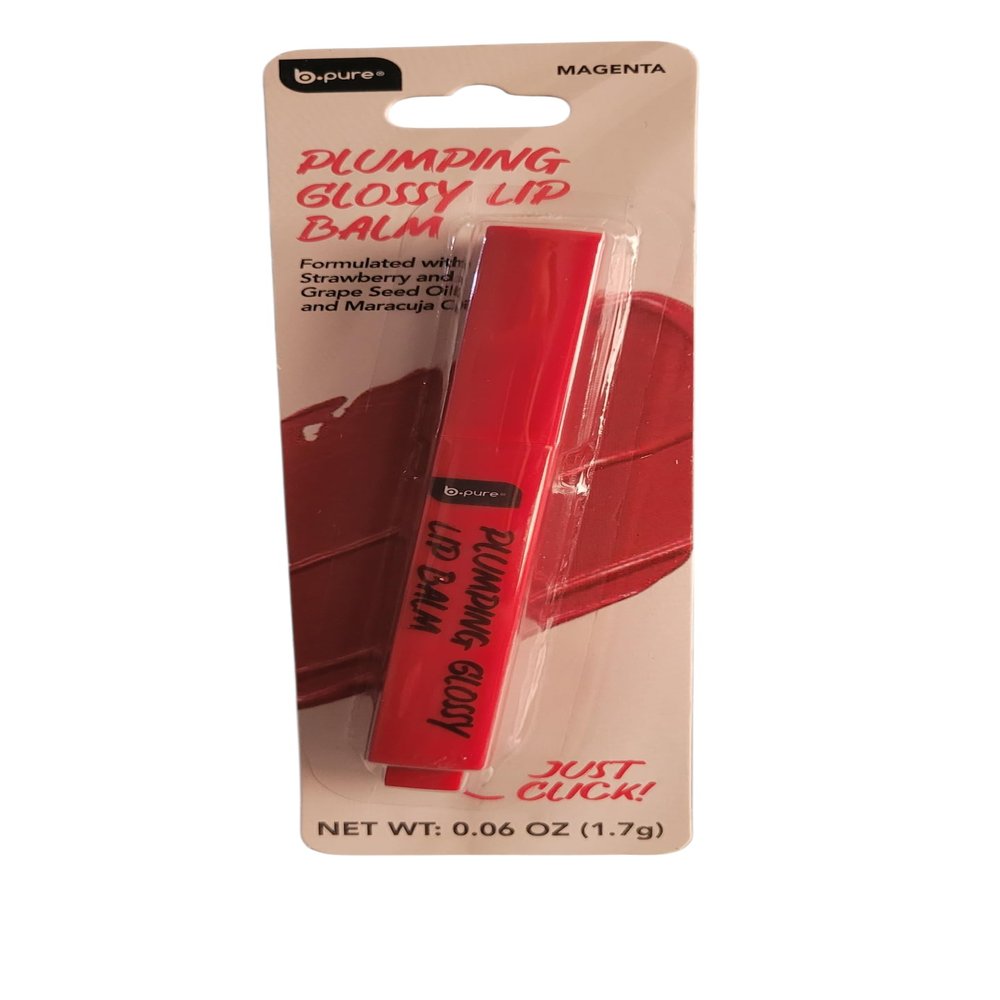 B.pure Plumping Glossy Lip Balm, Formulated with Strawberry and Grape Seed Oil and Maracuja Oil, 0.06 oz (Magenta)