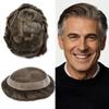 PUNRU HAIR Mens Toupee Human Hair French Lace Hair Pieces For Men Replacement System Toupee For Men Hairpieces Protesis Capilar Para Hombre#430 4# MEDIUM BROWN+30%GREY7x10 110% light to Medium density view 1