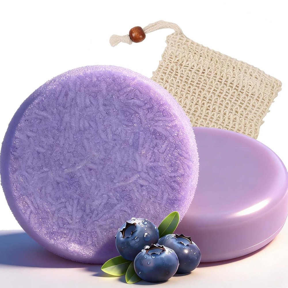 Blueberry Fields Shampoo & Conditioner Bundle Bars,2 In 1 Shampoo & Conditioner Bar Set for Thinning & Dry Hair,Blueberry Extract, Shea Butter,Orange Oil