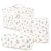 3Pcs Large Makeup Bag for Women, Quilted Floral Cotton Travel Toiletry Bag & Cosmetic Organizer Pouch for Skincare, Brushes view 1