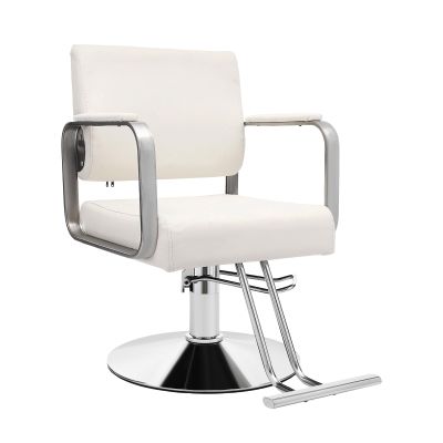 Barber Salon Chair, 360 Adjustable Beauty Spa Hair Styling Salon Chair Rotatable Multi-Function Barber Chairs Modern Beauty Hairdressing Equipment w/ PU Cushion for Barber Shops (White and Silver)
