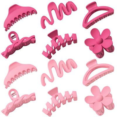 12 Pcs Claw Clips, Multi-Shapes Hair Clips for Women, Non-Slip Large Jaw Claw Clips for Thick Thin Curly Hair Accessories (Pink + Hot Pink)