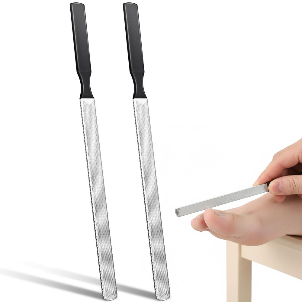 2pcs Metal Toenail File Stainless Steel Long Nail File for Thick Nails 4 Sides Long Nail Files for Thick Metal Toenail Files Sides Heavy Duty Toe Durable Nails Care Tool 7Inch