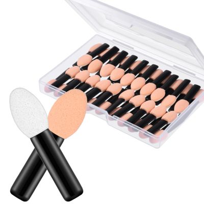 50Pcs Eyeshadow Applicators Sponge Tip Disposable Eye Shadow Brush Disposable Eye Sponges Small Eyes Shadow Sponge Brushes Sticks, Black