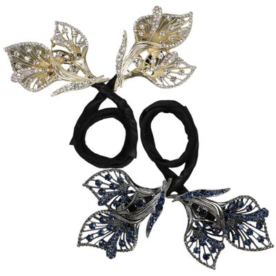 Hair Bun Clip 2PCS 11.4 Inch Rhinestone Hair Bun Roller Retro Elegant Lazy Clips for Twist Accessories for Women Girl Daily Use