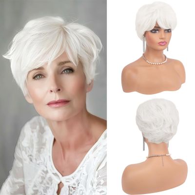 DOPI Grey Pixie Wigs for Women - Gray Short Natural Layered Haircut Synthetic Heat Resistant Hair Wig for Daily Costume (Silver)