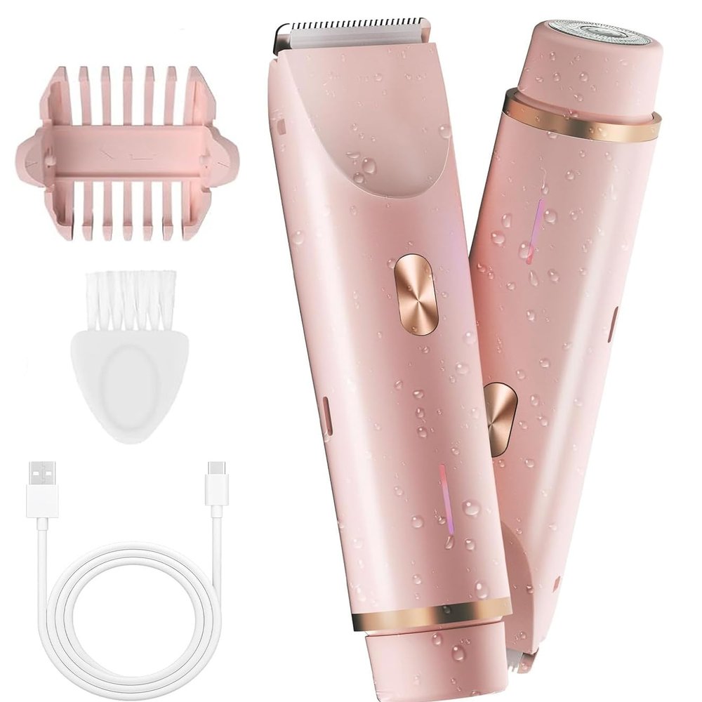 Bikini Trimmer for Women, Waterproof Electric Razors, Bikini Shaver for Women for Ladies Pubic, Face, Underarms, Legs (Pink)