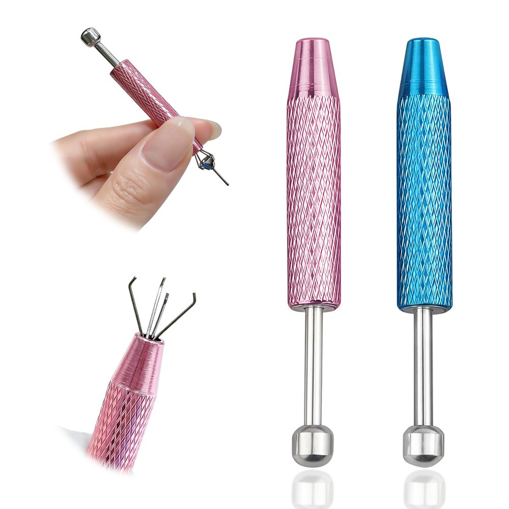 2 PCS Piercing Ball Grabber Tool Set,4 Claw Diamond Tweezers for Easy Jewelry Changing,Piercing Removal Tool,Stainless Steel Gem Pickup Tool for Septum, Earrings,Small Parts (bulepink)