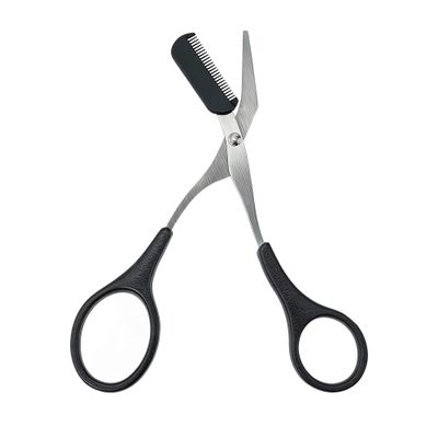BlingKingdom 2 in 1 Eyebrow Scissors with Comb Stainless Steel Eyebrow Trimmer Scissors for Women Men (Black)