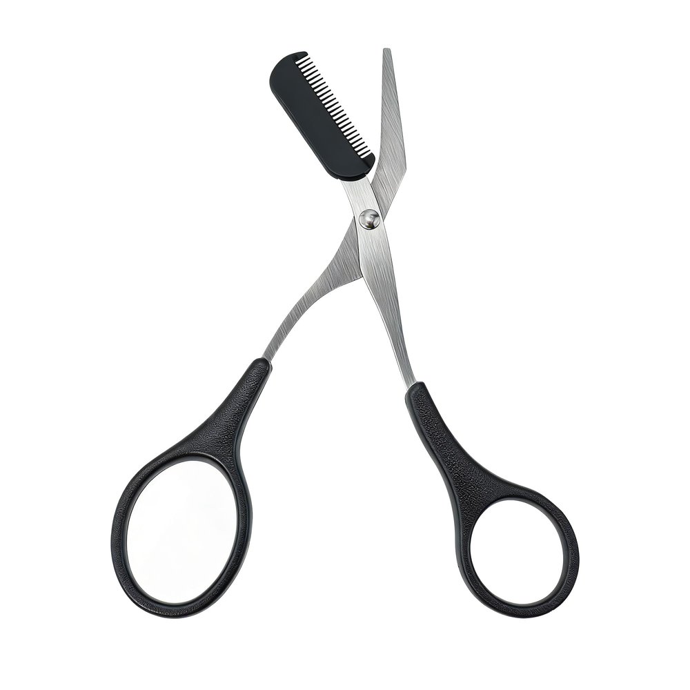 BlingKingdom 2 in 1 Eyebrow Scissors with Comb Stainless Steel Eyebrow Trimmer Scissors for Women Men (Black)