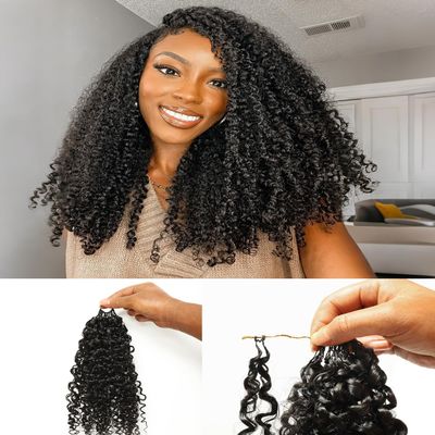 Topunique Burmese Curly Human Crochet Hair, 14 Inch #1B Natural Black