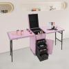 VitaChicuy Double Manicure Table Nail Desk Versatile Foldable Station with 220 Lbs Load Capacity & 2 Password Locks & Adjustable Pull Rod Detachable Nail Art Table Manicure Desk for Beauticians(Pink) view 3