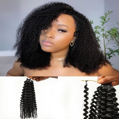 Topunique Afro Kinky Curly Human Crochet Hair, 18 Inch, #1B Natural Black