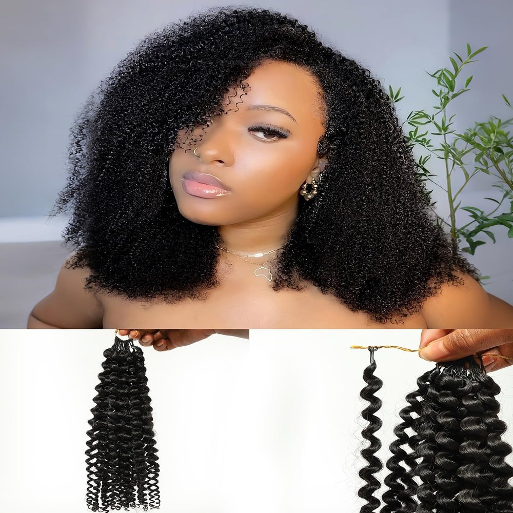 Topunique Afro Kinky Curly Human Crochet Hair, 18 Inch, #1B Natural Black