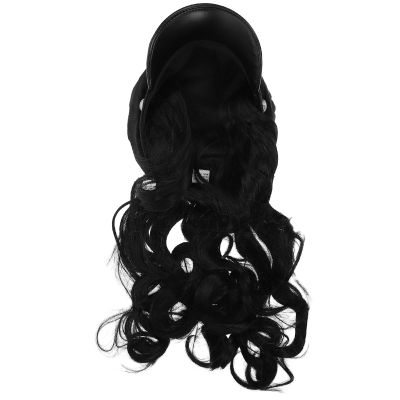 DECHOUS One-piece Hair Wig Cap with Long Curly Black Hair Extension Hat for Women Fashion Hairpiece Suitable for Daily Wear and Outdoor Use