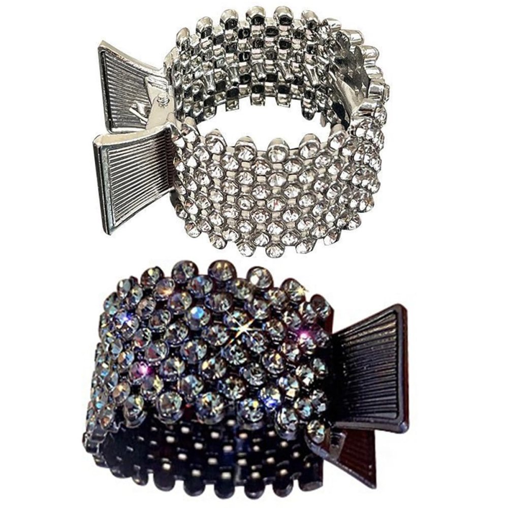 AUTSUPPL 2pcs Rhinestone Ponytail Hair Clips High Ponytail Holder Claw Clips for Women Hair Accessories Silver and Dark Claws for Elegant Updo and Daily Styling