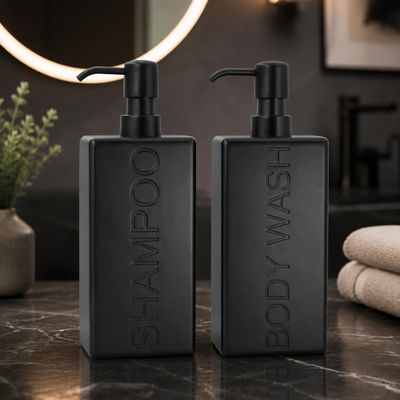 Indecor Home Rectangular Resin Dispenser Premium Bathroom Shampoo Conditioner Body Wash Bottle Modern Refillable Pump Design