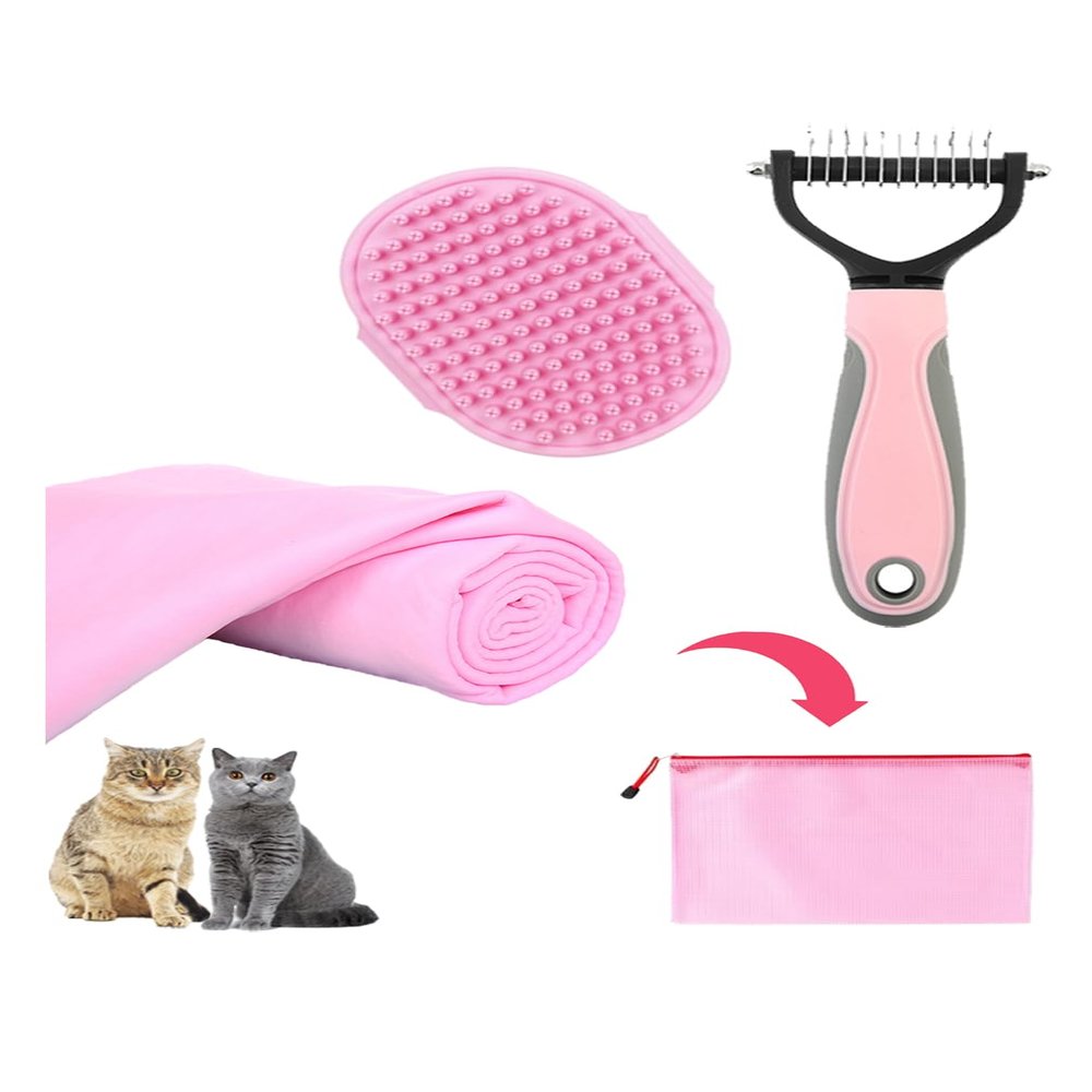ONEZYE Cat Brush for Grooming Pink Towel