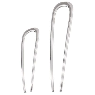 2Pcs French Twist Hair Pin U-Shaped French Hair Pins, Vintage Metal Hairs Forks Secure Hold for Women Buns and Updos (Silver, 2 Sizes)