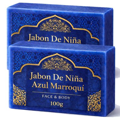 Jabon De Nia Azul Marroqu Moroccan Blue Nila Soap for Face & Body, 100g Handmade Bar, Gentle Cleansing with Natural Nila Powder
