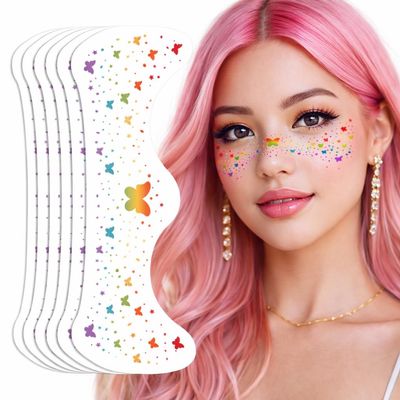 Oiomniv Rainbow Butterfly Freckle Face Stickers, 6 Sheets Temporary Face Tattoos for Women and Adults, Pride Makeup Freckles Decals for Festivals, Parties, Parade
