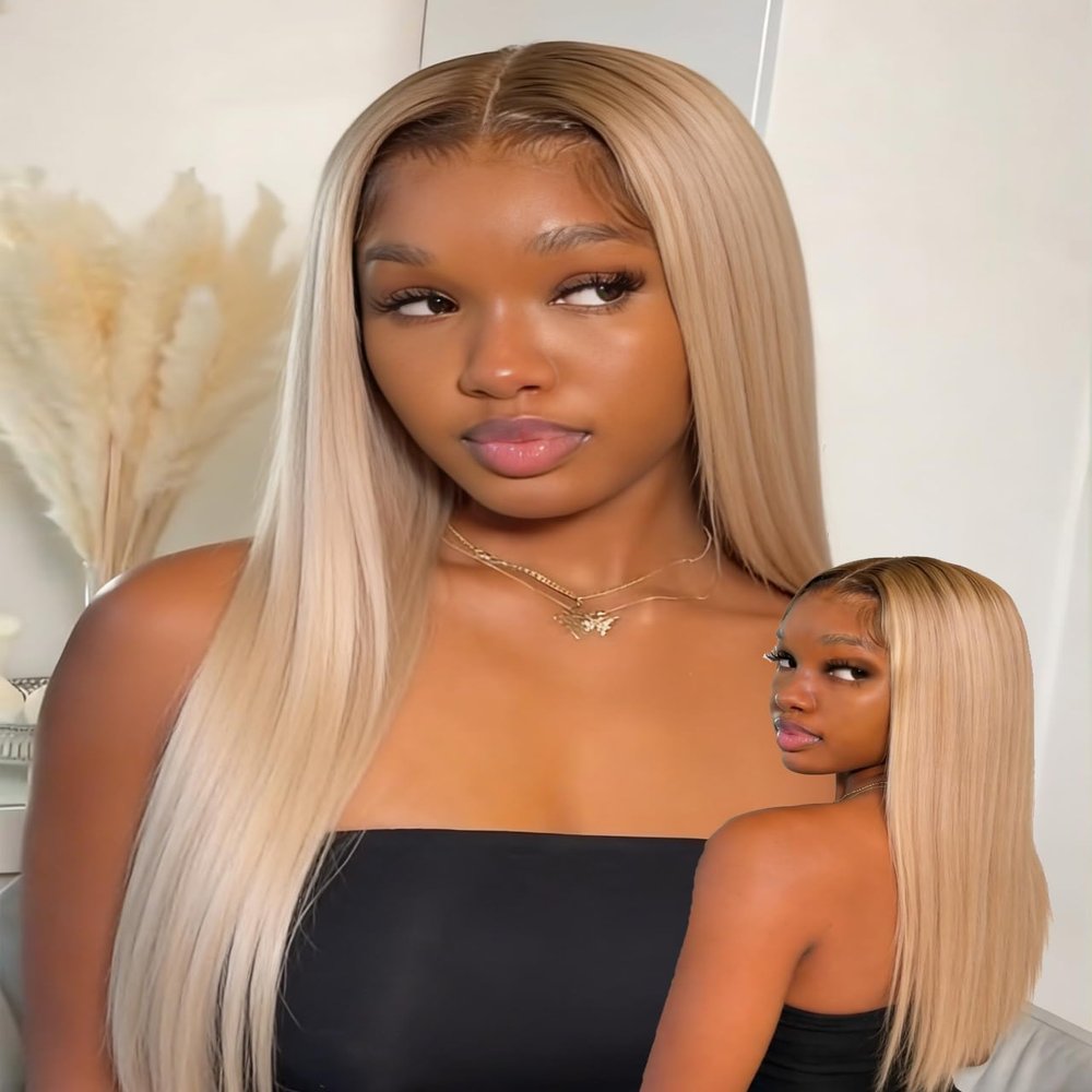 30 Inch Ombre Ash Blonde Wigs Human Hair 200 Density 13x6 Straight Lace Wig