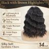 DARLIN HAIR Black Wig with Brown Highlights for Women,Shoulder Length Synthetic Wig,Heat Resistant Fiber,Glueless Natural Looking Wig for Daily Wear view 2