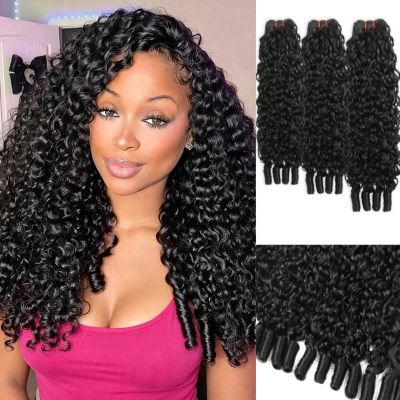 Burmese Curly Bundles Human Hair 3 Bundles Wet and Wavy Quick Weave for Women Water Wave with Spiral Curly End Hair Extensions Natural Black Burmese Curly Bundles 14 16 18 Inch