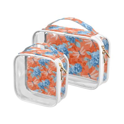 ALAZA Blue Hydrangea Dragonfly Toiletry Bag Travel Makeup Organizer Cosmetic Bags Clear Pouch Waterproof with Handle for Men Women