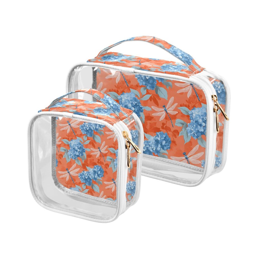 ALAZA Blue Hydrangea Dragonfly Toiletry Bag Travel Makeup Organizer Cosmetic Bags Clear Pouch Waterproof with Handle for Men Women