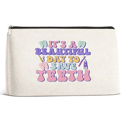 Ptikx Dental Gifts Makeup Bag, Dental Hygienist Assistant Gifts for Women, It's a Beautiful Day to Save Teeth Cosmetic Pouch for Dentist
