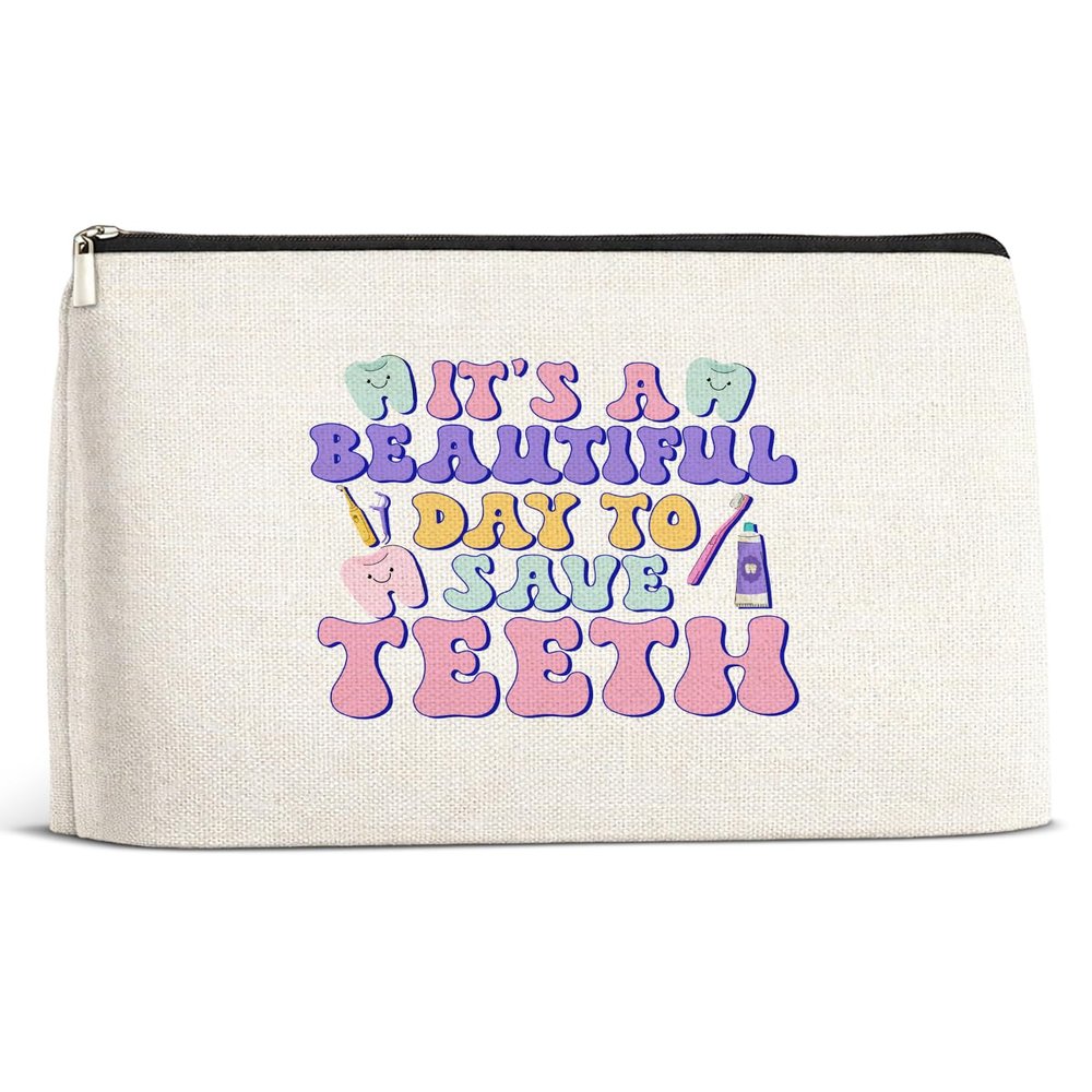 Ptikx Dental Gifts Makeup Bag, Dental Hygienist Assistant Gifts for Women, It's a Beautiful Day to Save Teeth Cosmetic Pouch for Dentist
