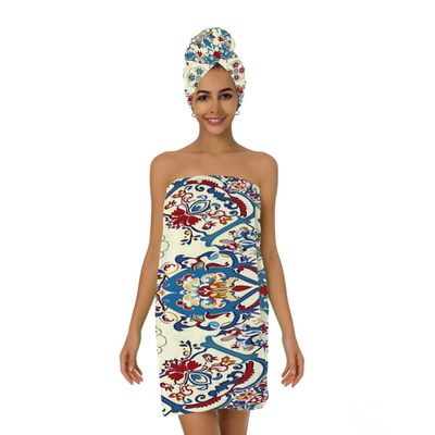 DXTKWL Women Bath Wrap Hair Towel Drying Cap Set Colorful Ethnic Moroccan Mandala Soft Absorbent Bathrobe Shower Wraps with Adjustable Closure Spa Bath Robe