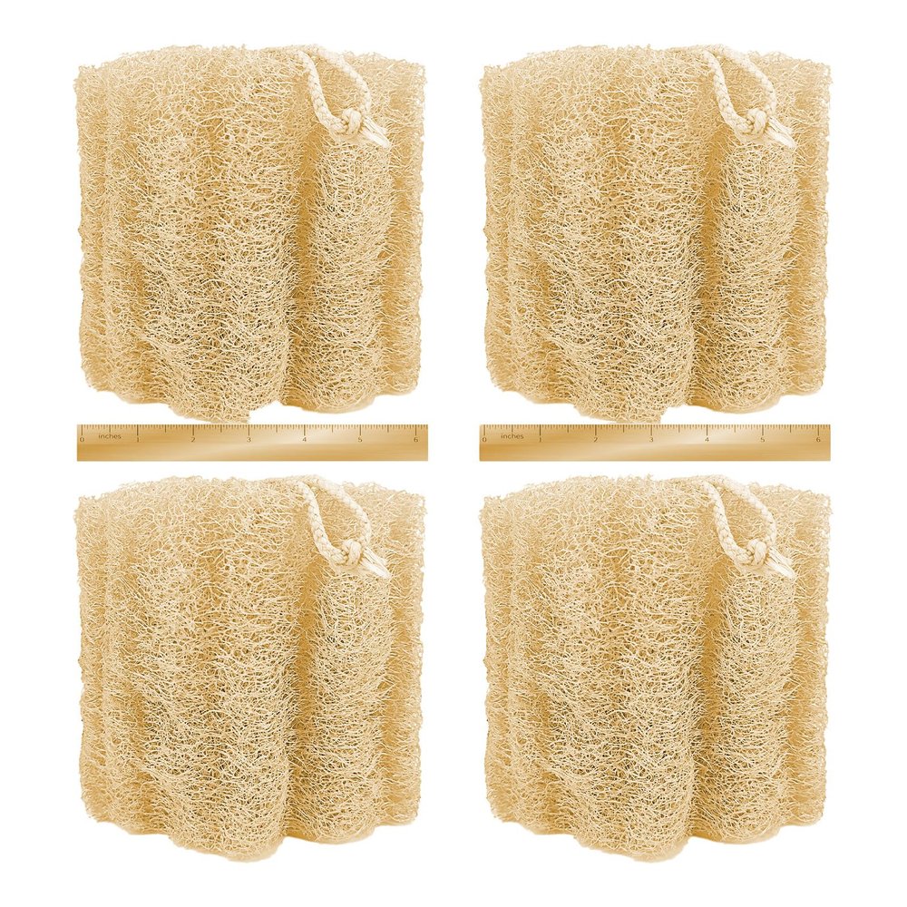 4 Pack HungkaTurn Natural Loofah Sponge Exfoliating Body Scrubber for Shower, Bath Loofa for Men Women, Soft & Smooth Skin