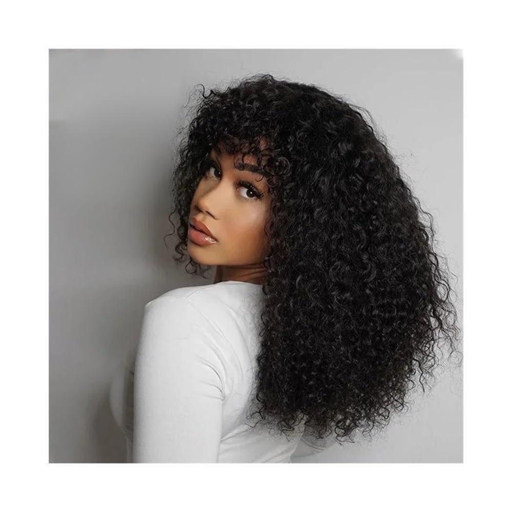 mP3kF7wS Women Wig 100% Humain Hair Kinky Curly Wigs for Women Glueless Water Wave Bob Wig with Bangs(30inches)