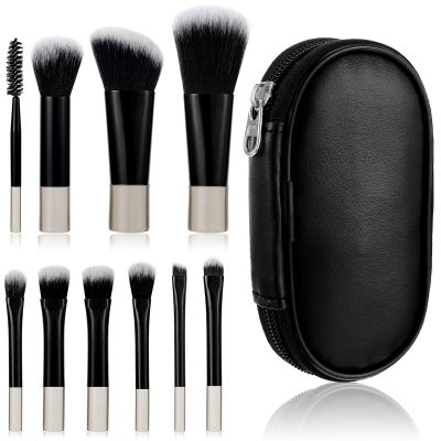 10 Pcs Travel Makeup Brush Set, Mini Travel Size Makeup Brushes for Purse Touch-Ups on the Go, (Black)