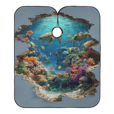 Amooorous 3d Optical Illusion Wall Art Underwater Professional Beard Apron Cape with Adjustable Snap Closure, cool salon capes for clients capa para corte de cabello 65" x 55"