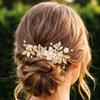 JEAIRTS Flower Bridal Hair Clip Gold Leaf Pearl Wedding Hair Accessories view 1