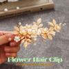 JEAIRTS Flower Bridal Hair Clip Gold Leaf Pearl Wedding Hair Accessories view 2
