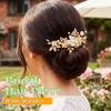 JEAIRTS Flower Bridal Hair Clip Gold Leaf Pearl Wedding Hair Accessories view 3