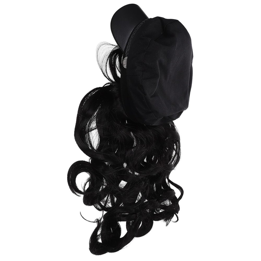 DIYEAH Women Long Curly One Piece Hat Wig Black Fashion Hairpiece