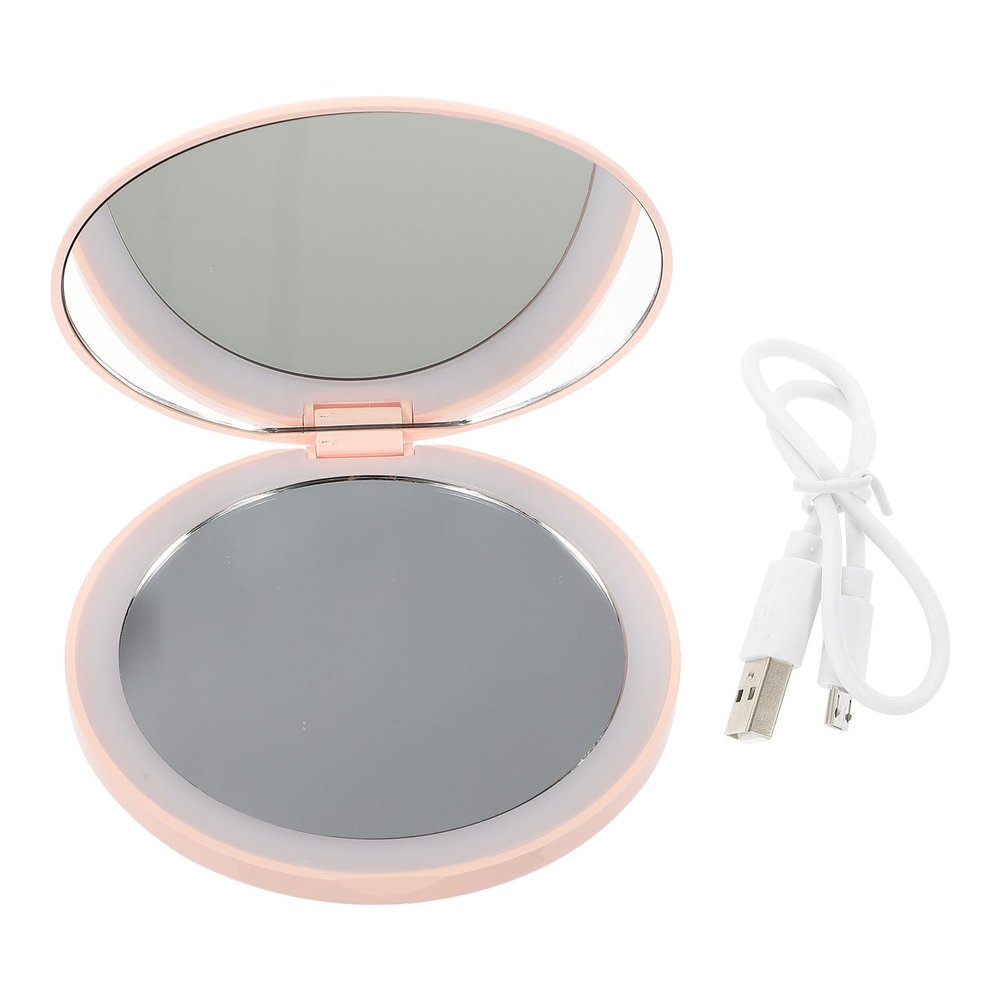 VALICLUD Rechargeable LED Makeup Mirror Portable Foldable Pink for Women